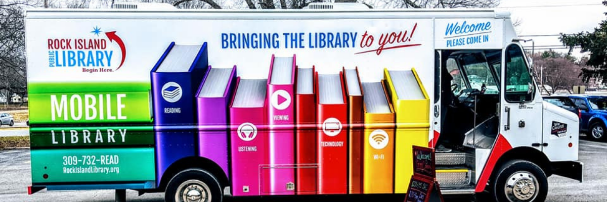 Side view of Library2Go bookmobile van