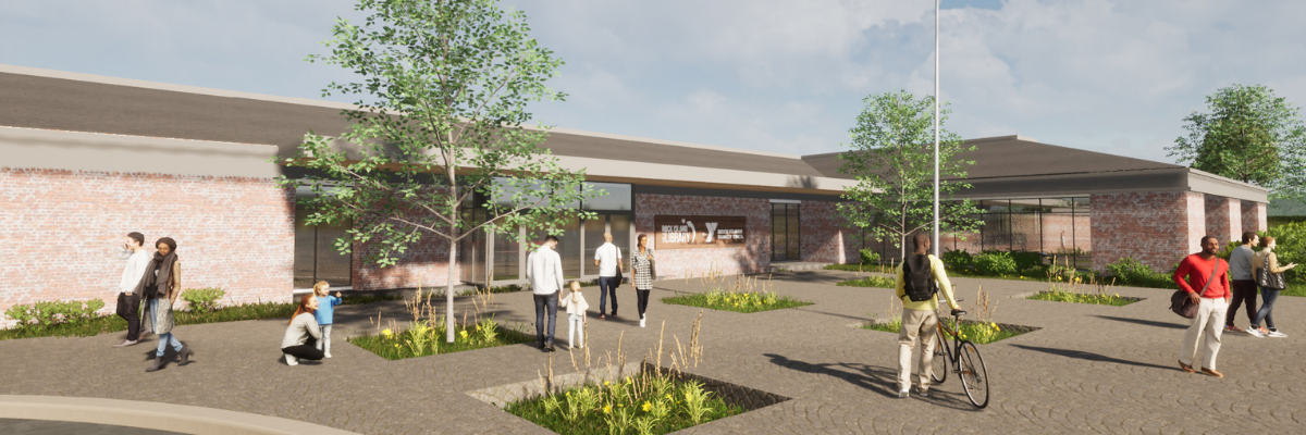 Architect's rendering of new Watts-Midtown branch entrance plaza