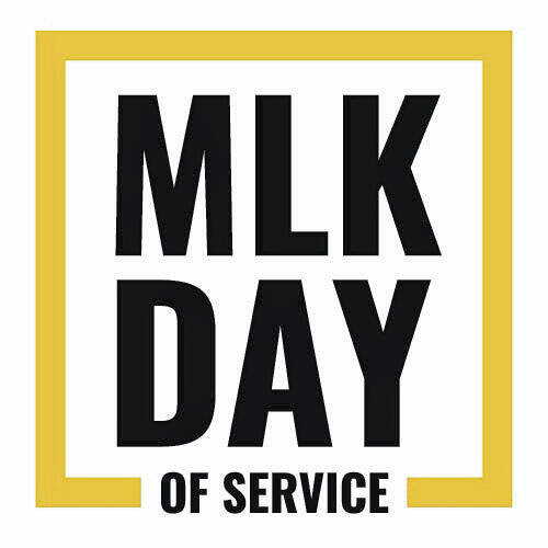 Yellow box with black text stating MLK DAY OF SERVICE