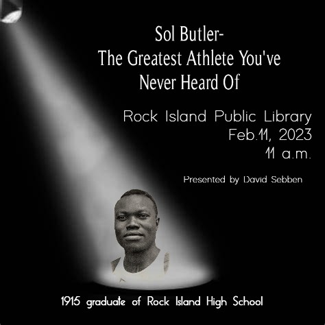 Black square with image of Sol Butler displayed in a spotlight