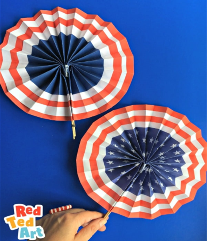 Picture of two designs to make a fan using popsicle sticks.
