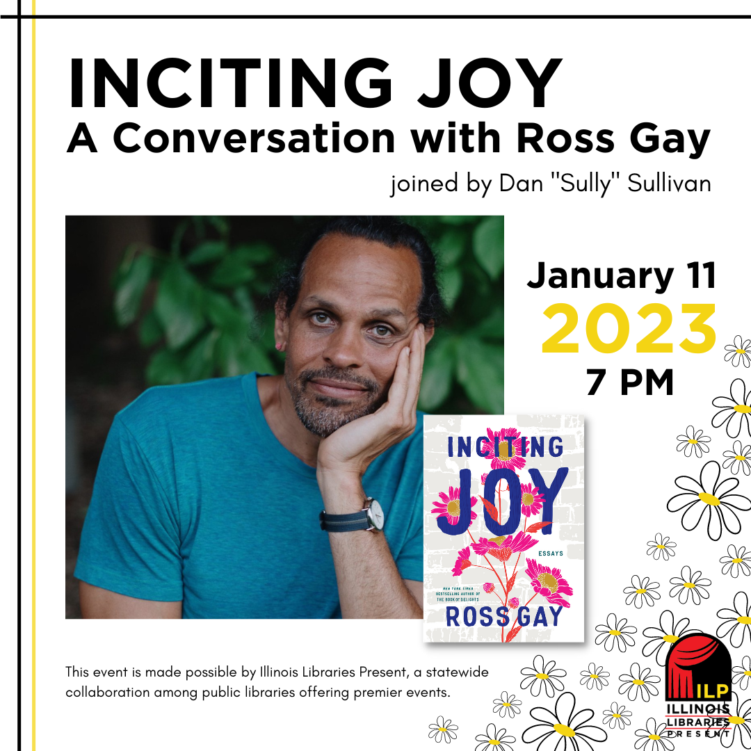 Inciting Joy with Ross Gay promotion photo of author and bookcover