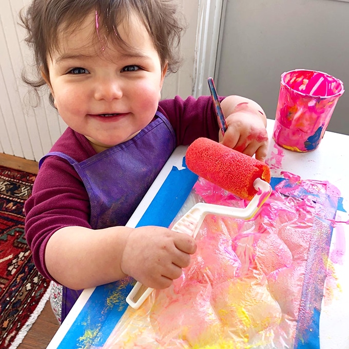 messy art with toddler