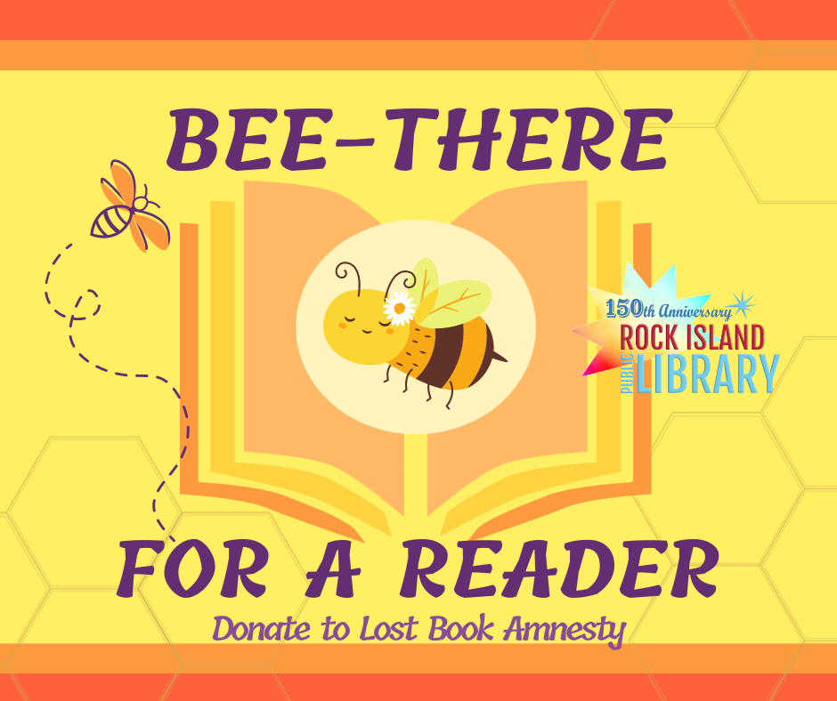 Bee-There for a Reader poster with bumble bees and an open book.