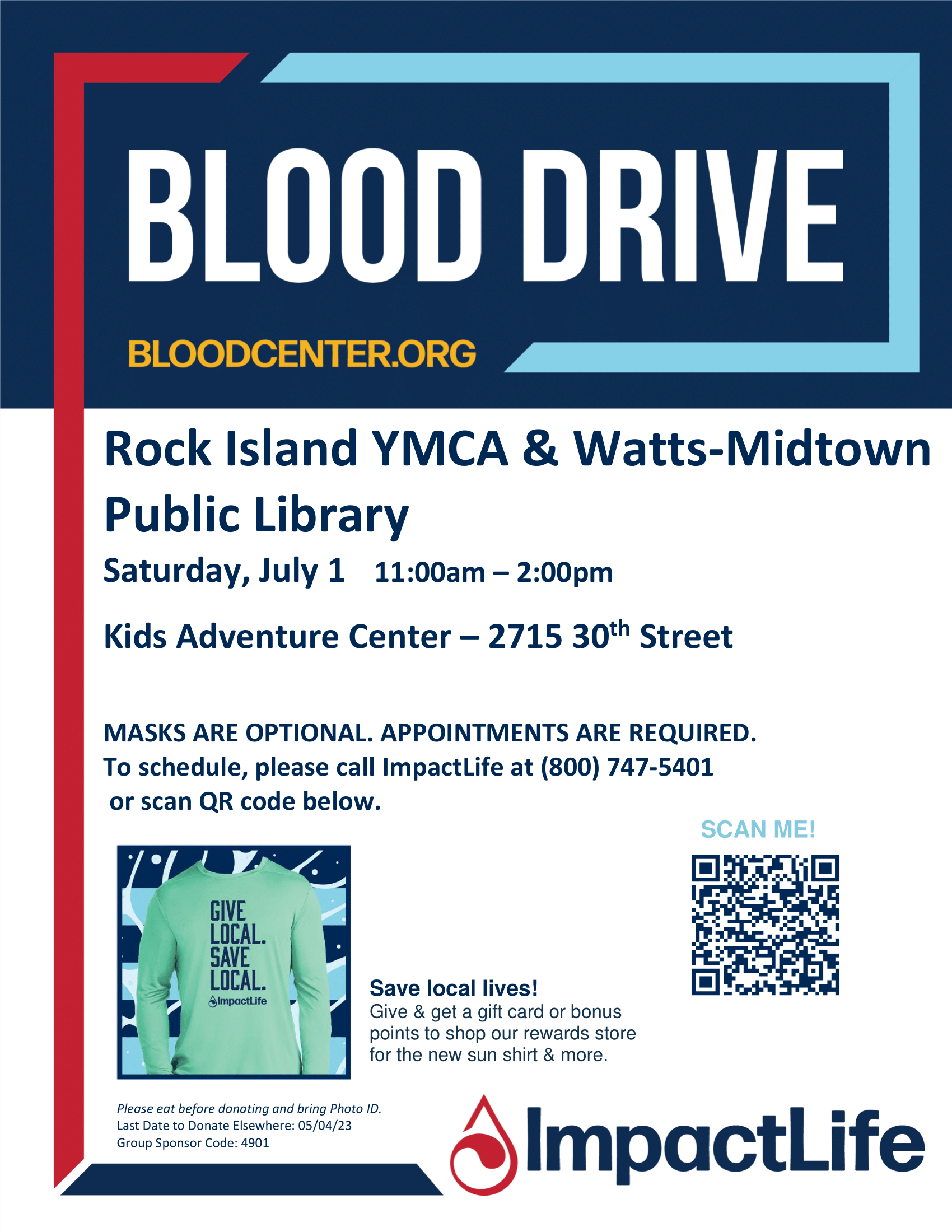Rock Island YMCA and RIPL Blood Drive Poster