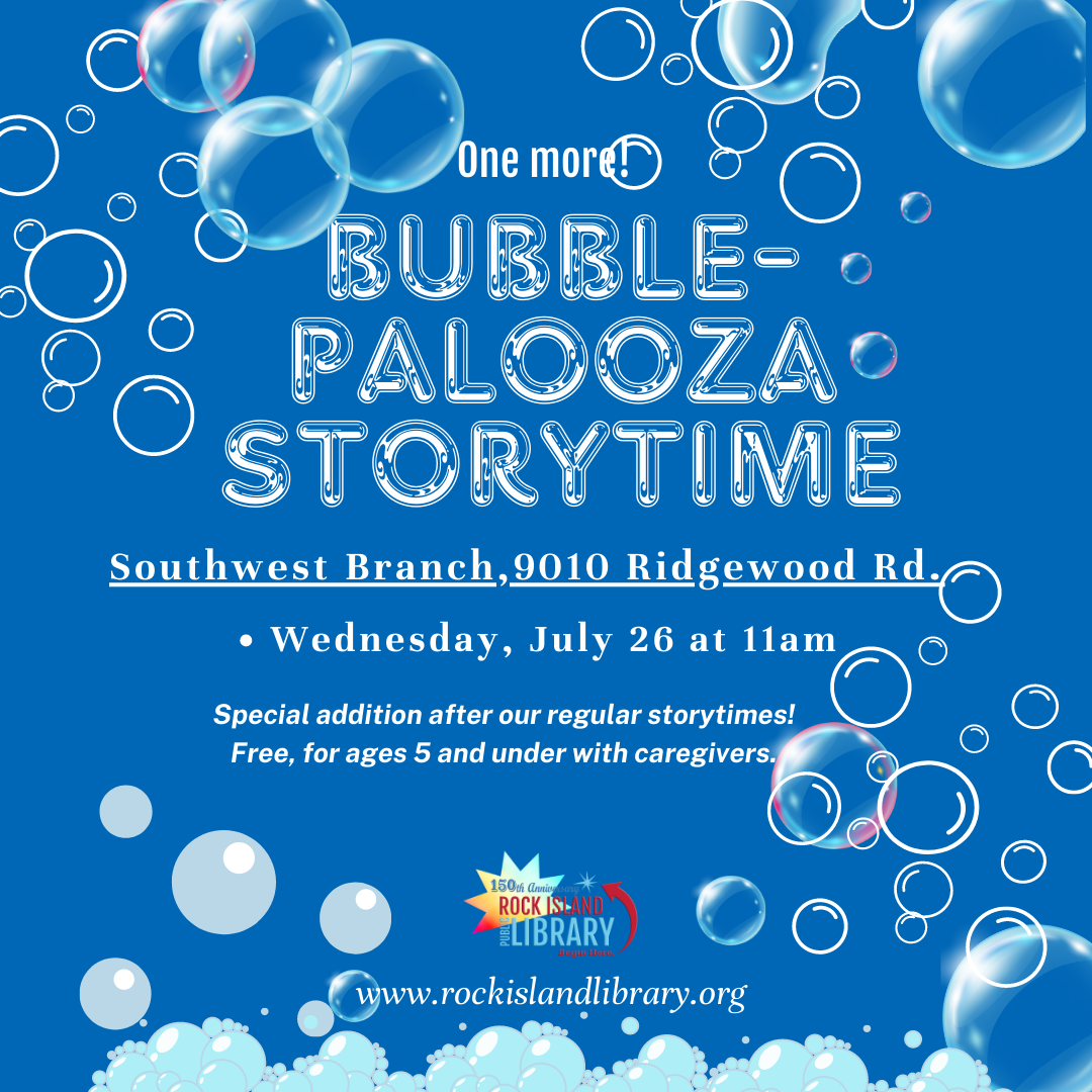 blue background with bubble art; Bubble Palooza Storytime