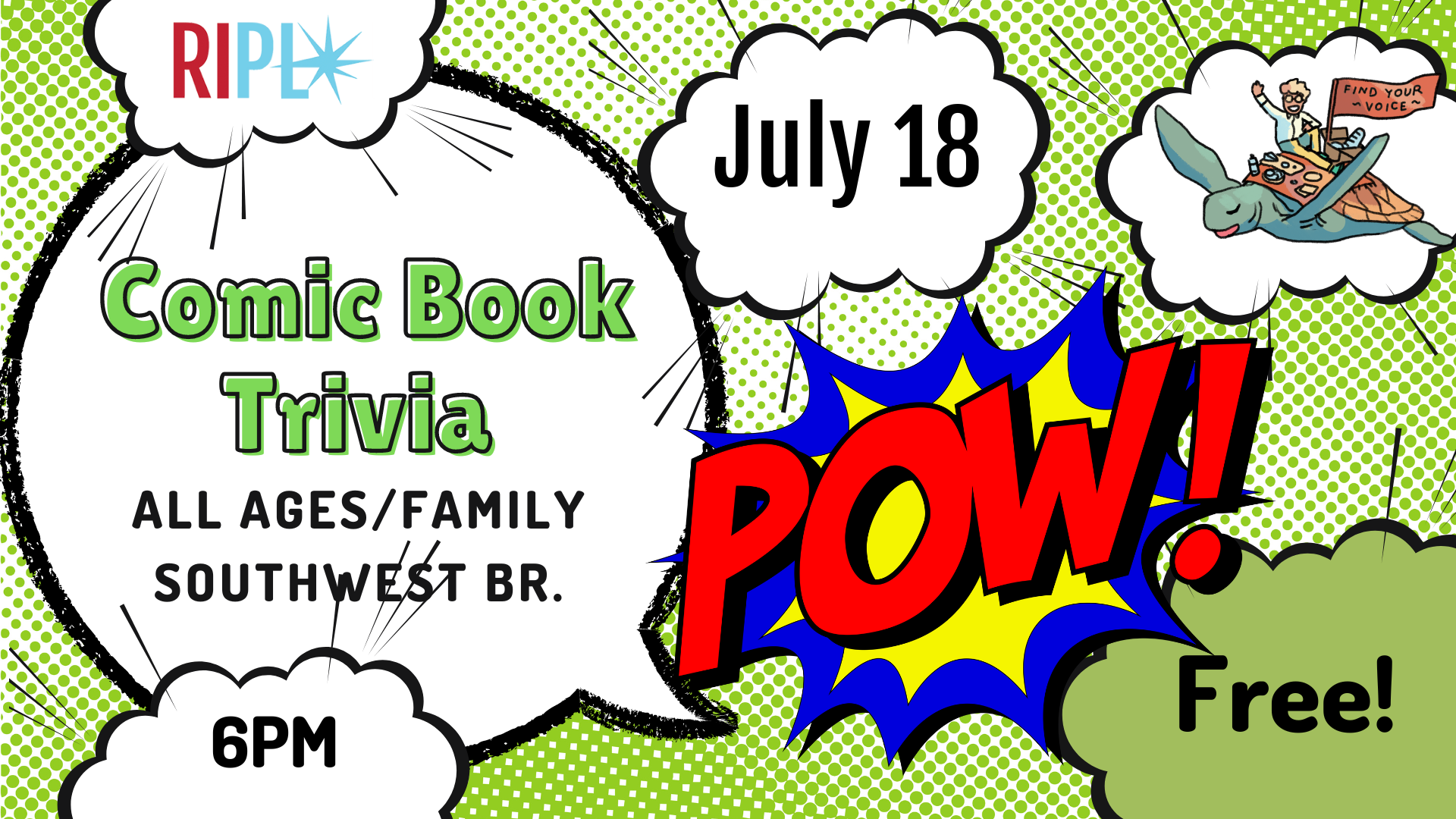 Comic book background_POW illustration July 18, Comic Book Trivia Southwest