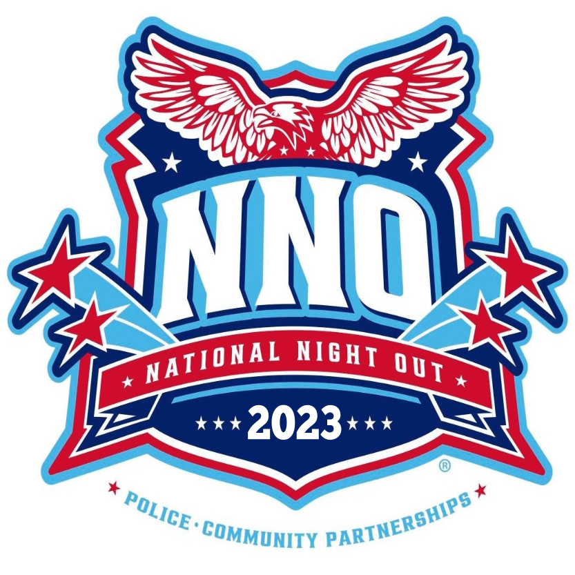 National Night Out Logo - shield with eagle words National Night Out 2023