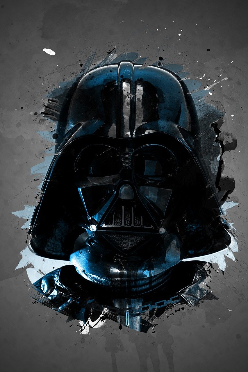 An image of Darth Vader's helmet on a gray background.