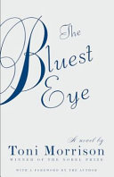 Book cover reading "The Bluest Eye" by Toni Morrison, featuring blue script lettering against a white background