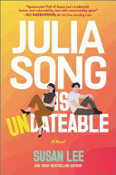 Book cover reading "Julia Song Is Undateable" by Susan Lee, featuring illustrations of a man and woman among the title text against a red and orange gradient background