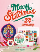 Book cover reading "Merry Stitchmas" by Emma Congdon, featuring holiday cross-stich projects against a pink background
