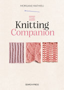 Book cover reading "The Knitting Companion" by Morgane Mathieu, featuring three knit swatches in varying shades of pink