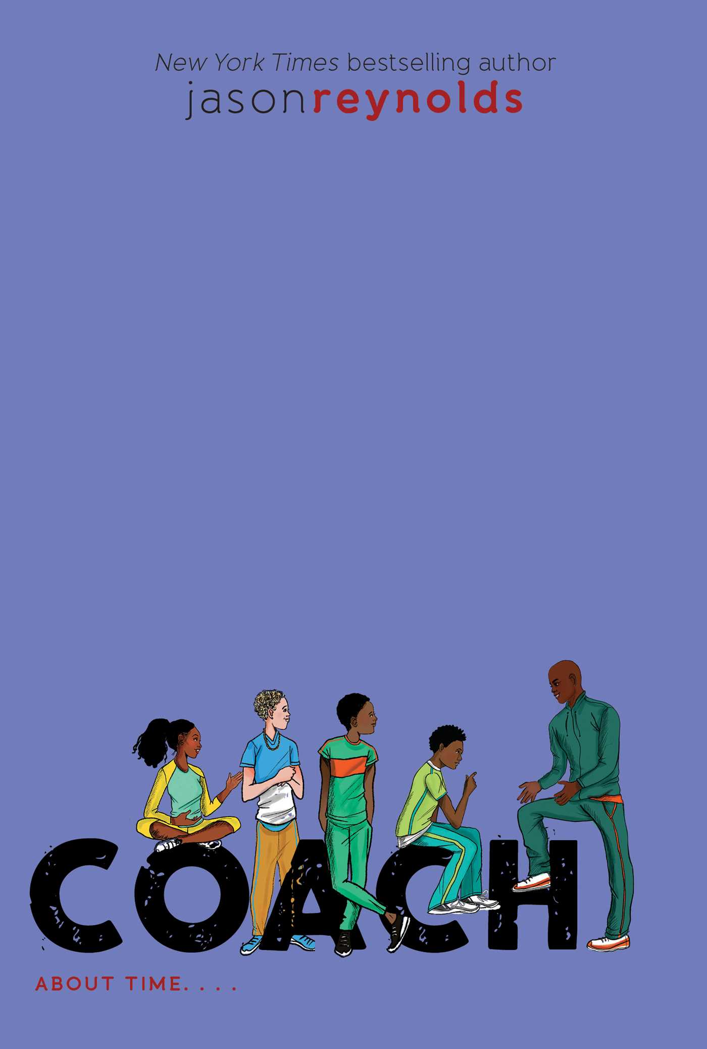 The title "Coach" appears in black capital letters; the characters from the four previous books in the series are seated on the letters, and the title character stands beside the "H."