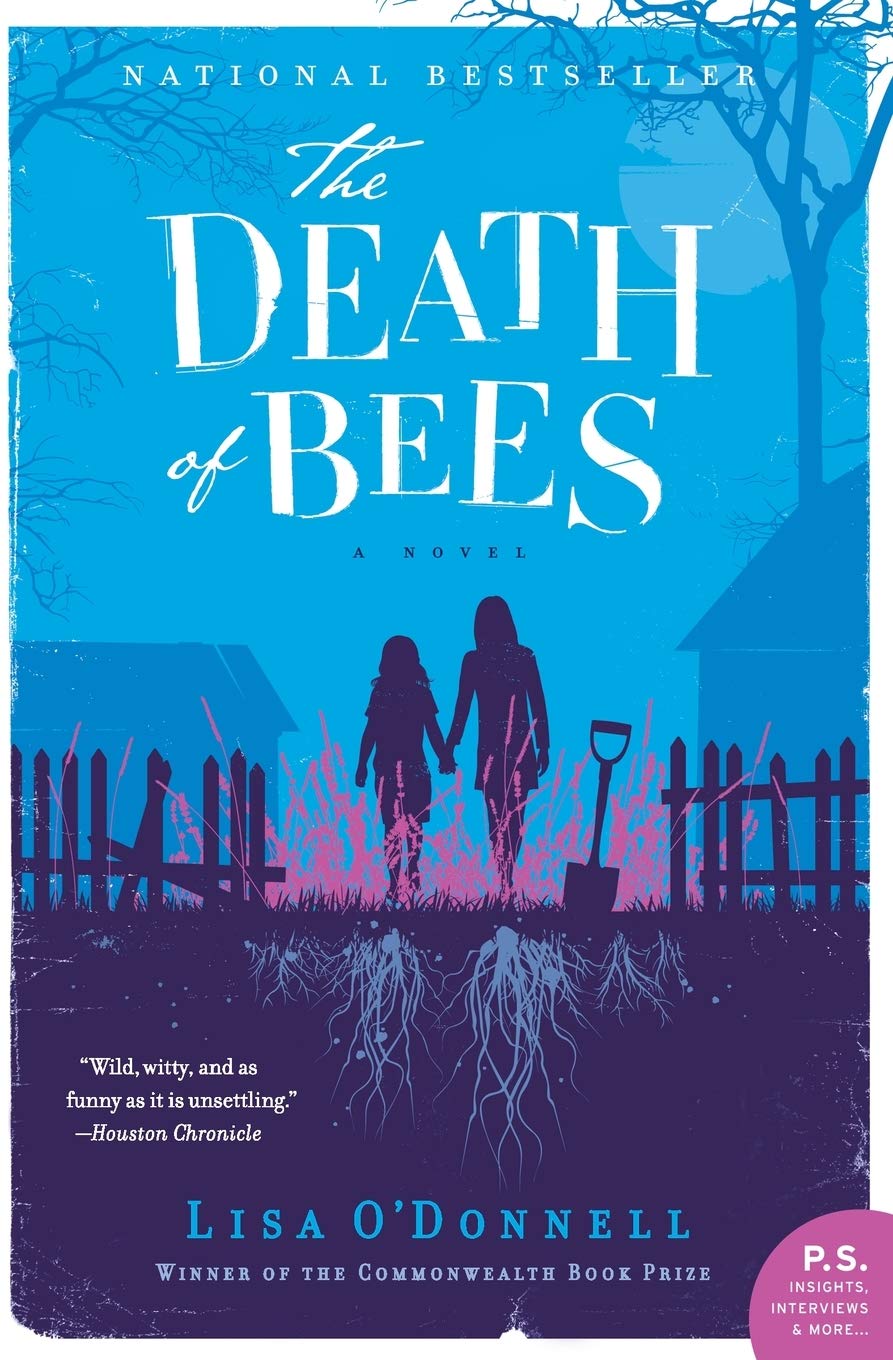 Book Cover with blue sky, purple ground and silhouettes. 