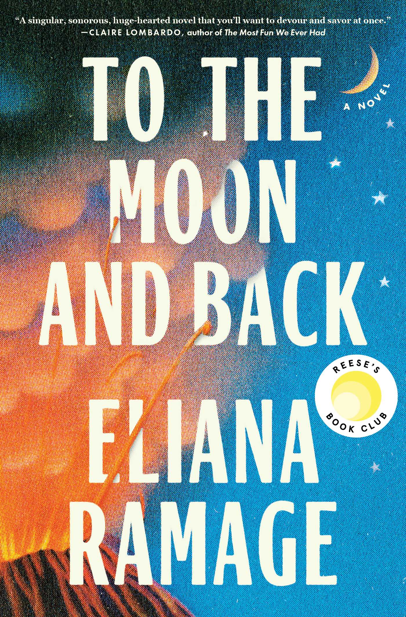 Book cover reading "To the Moon and Back" by Eliana Ramage, featuring an illustration of smoke pluming from a volcano against a night sky