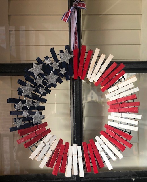 Design a red, white, and blue clothespin wreath with silver stars!