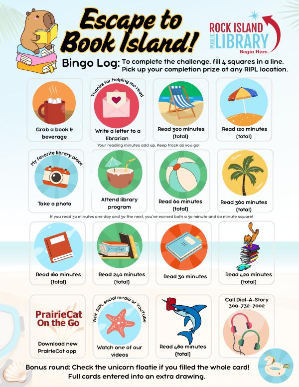 Example of Bingo Log for Escape to Book Island Winter Reading Challenge 2026