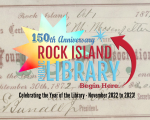 Background of 1871 private library card with 150th Anniversary logo overlaid on top