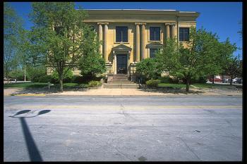Historic Main Library building from the street facing entrance