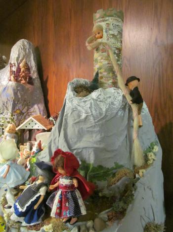Closeup of dolls in Story Mountain exhibit