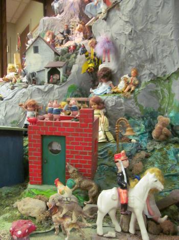 Closeup of dolls in Story Mountain exhibit