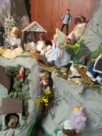 Closeup of dolls in the Story Mountain exhibit