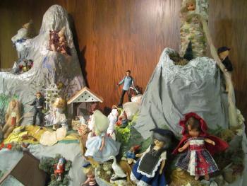 Closeup of dolls in the Story Mountain exhibit