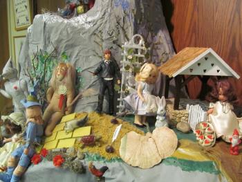Closeup of dolls in the Story Mountain exhibit