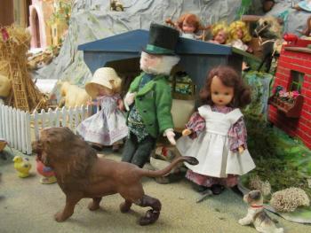 Closeup of dolls in the Story Mountain exhibit