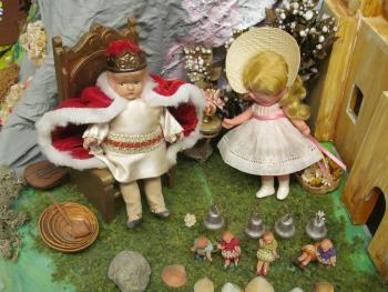 Closeup of dolls in the Story Mountain exhibit