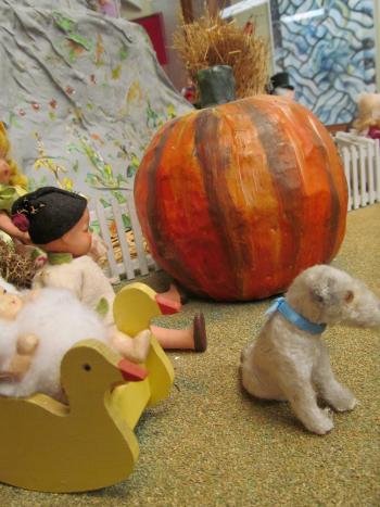 Closeup of dolls in the Story Mountain exhibit