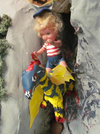 Closeup of dolls in the Story Mountain exhibit