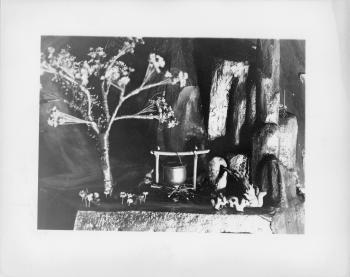 Gnome figurines as part of historic RIPL children's library Fairyland display