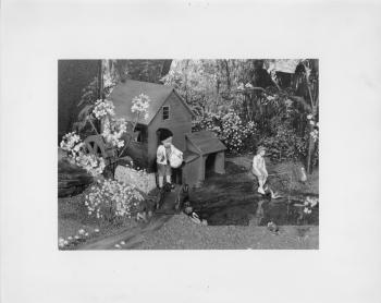 Grist mill scene as part of historic RIPL children's library Fairyland display