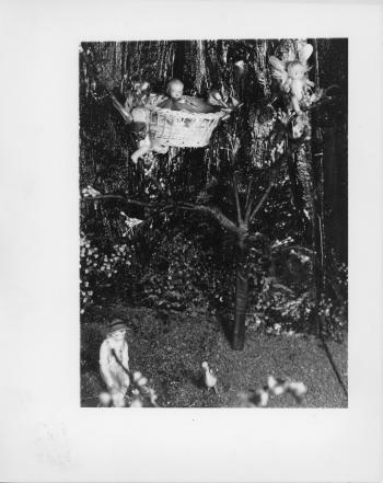 Rock-a-bye baby in treetop scene as part of historic RIPL children's library Fairyland display