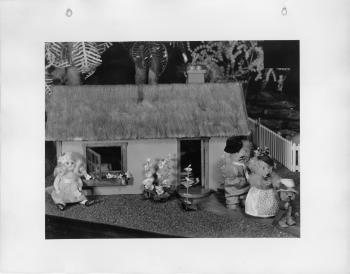 Bear figurines in house scene as part of historic RIPL children's library Fairyland display
