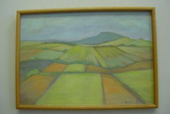 Pastoral landscape with patchwork field in soft colors (1 of 3)