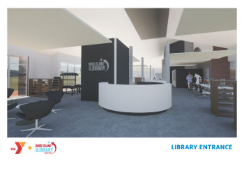 Architectural rendering of new Watts-Midtown branch interior from entrance