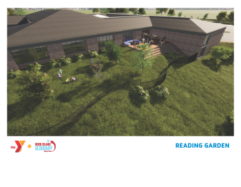 Architectural rendering of new Watts-Midtown branch exterior lawn and reading garden