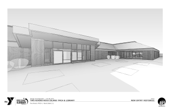 Architectural rendering of new Watts-Midtown branch from plaza