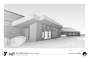 Architectural rendering of new Watts-Midtown branch from plaza
