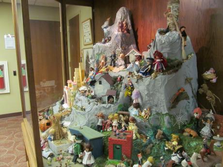 Side view of Story Mountain display case