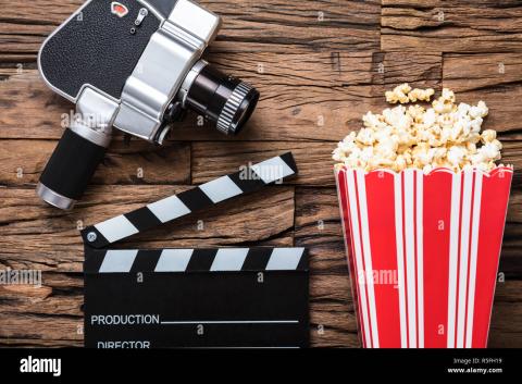 movie camera and popcorn