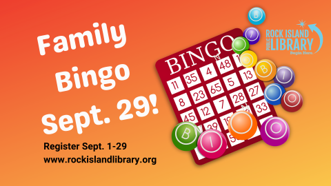 Family Bingo Orange background bingo sheet with multicolor markers spelling bingo 