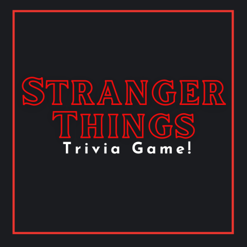 Outlined homage to Stranger Things title with words trivia game in white