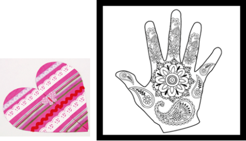 Picture of the heart card and frame with hand to color.