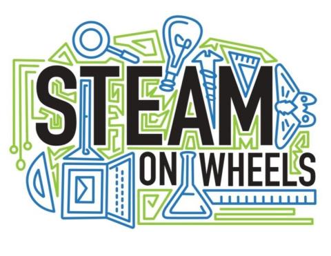 STEAM on Wheels logo, which features black letters on a green and blue background.