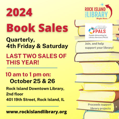 yellow background, stack of books along one edge, title 2024 Book Sales_Last Sales of this year