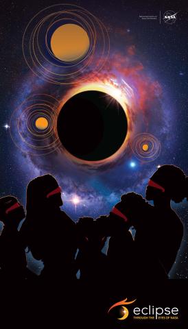 illustration, solar eclipse, people in solar eclipse viewers watching